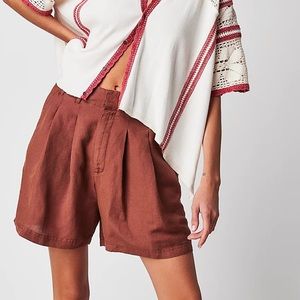 - Free people brown linen trouser shorts